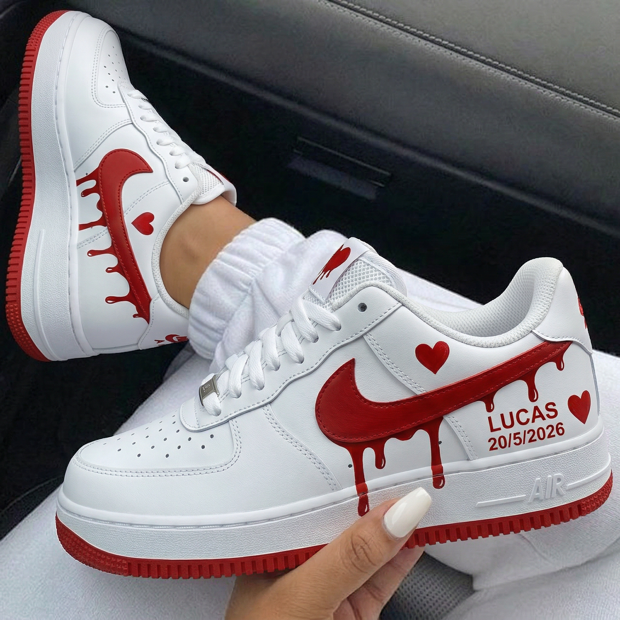White Red Heart Drip Custom Air Force 1 Valentine's Day-shecustomize