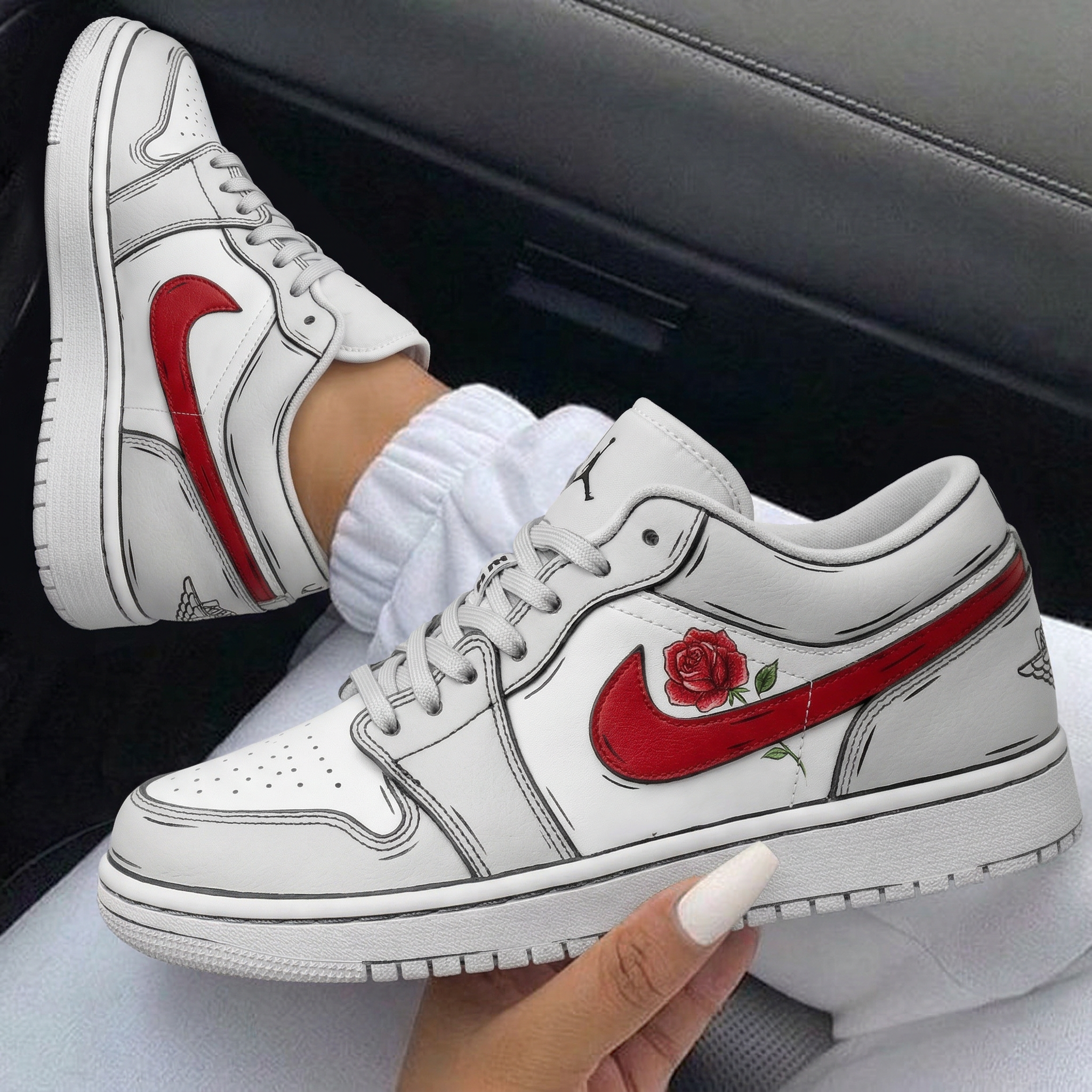 White Red Rose Custom Air Jordan 1-shecustomize