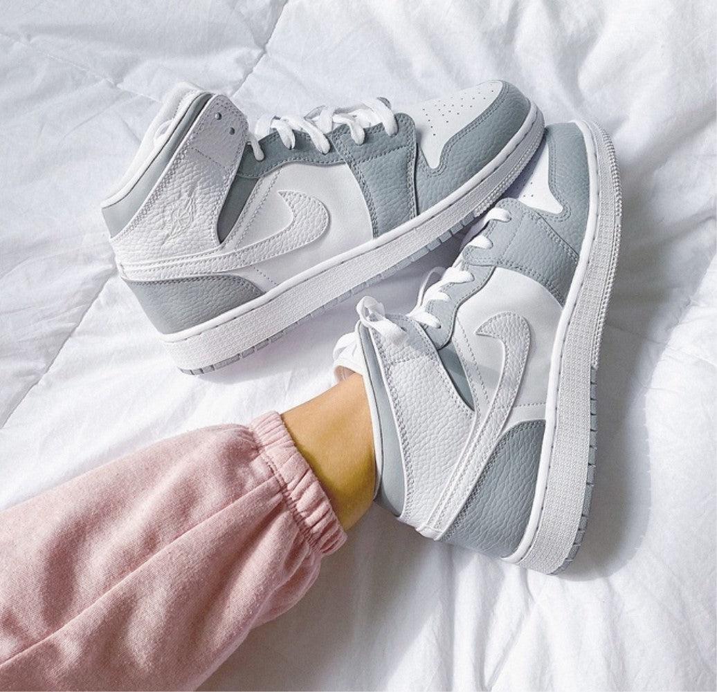 White Swoosh Grey Custom Air Jordan 1-shecustomize