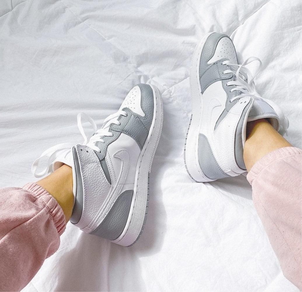 White Swoosh Grey Custom Air Jordan 1-shecustomize