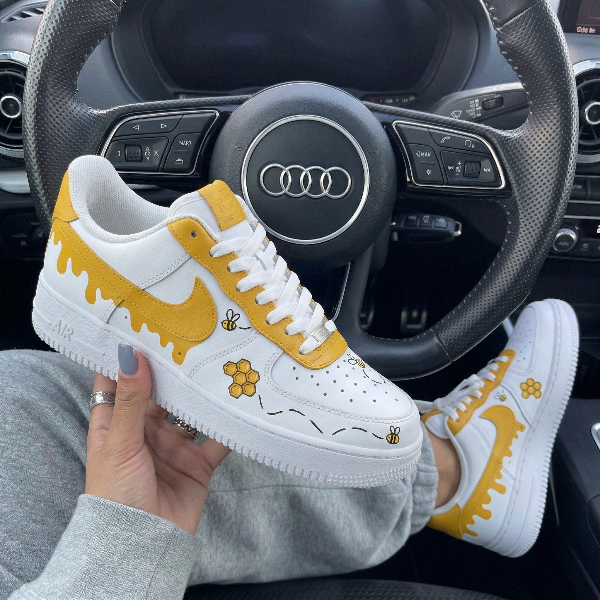 White Yellow Bees Honeycomb Drip Custom Air Force 1-shecustomize