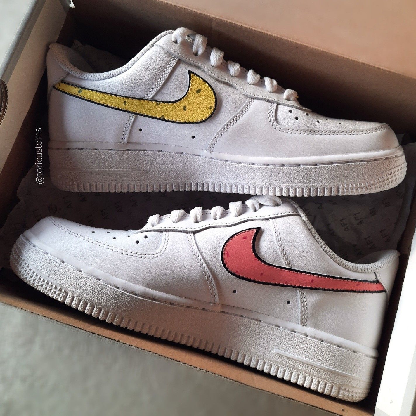 White Yellow Pink Swoosh Custom Air Force 1-shecustomize