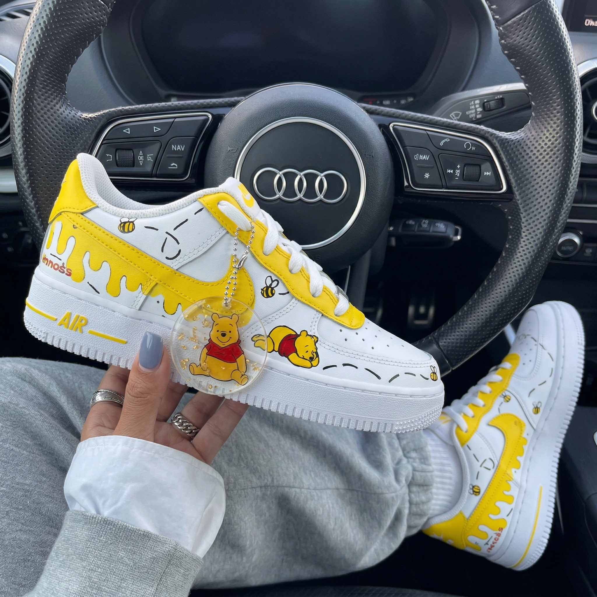 White Yellow Winnie The Pooh Bees Honey Drip Custom Air Force 1-shecustomize