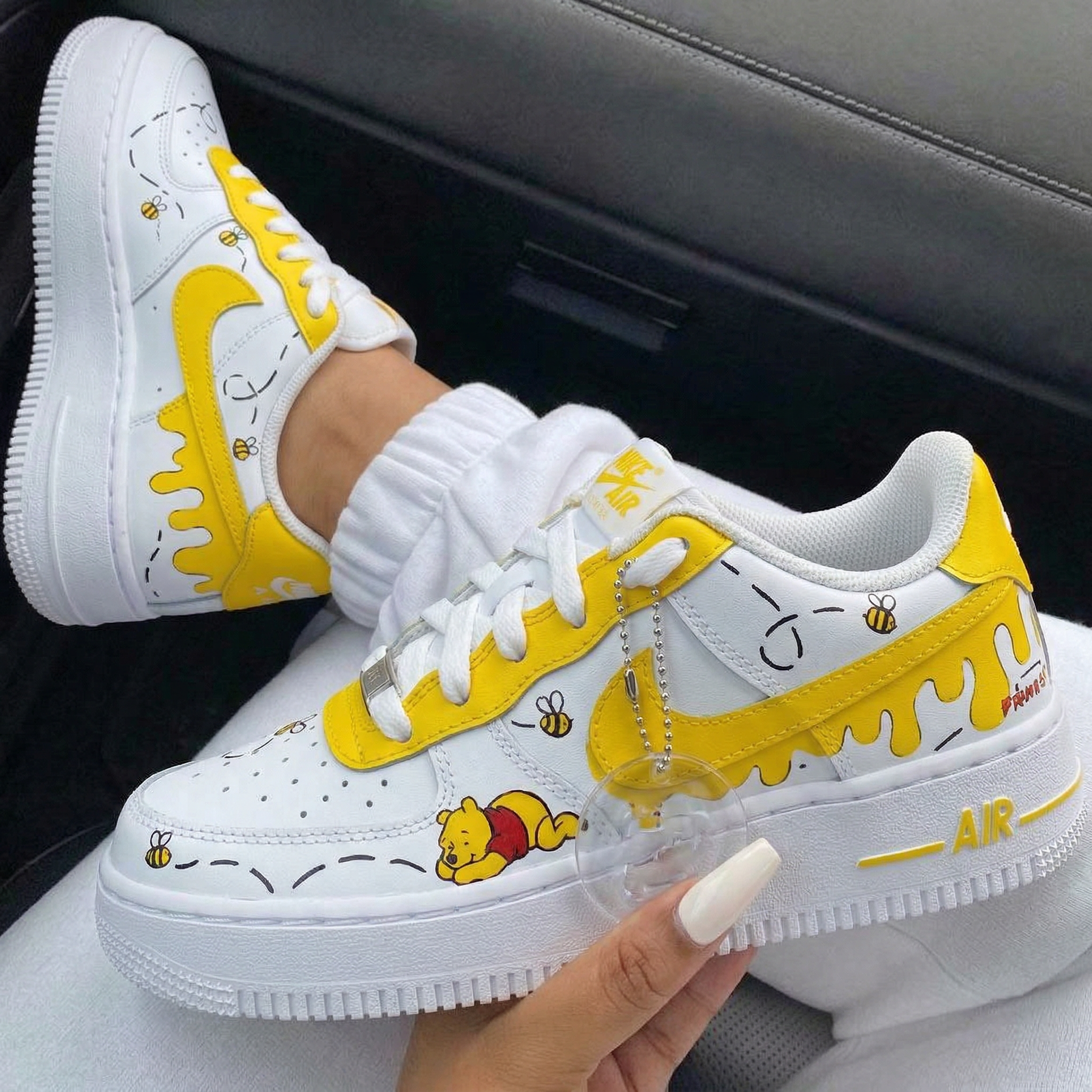 White Yellow Winnie The Pooh Bees Honey Drip Custom Air Force 1-shecustomize