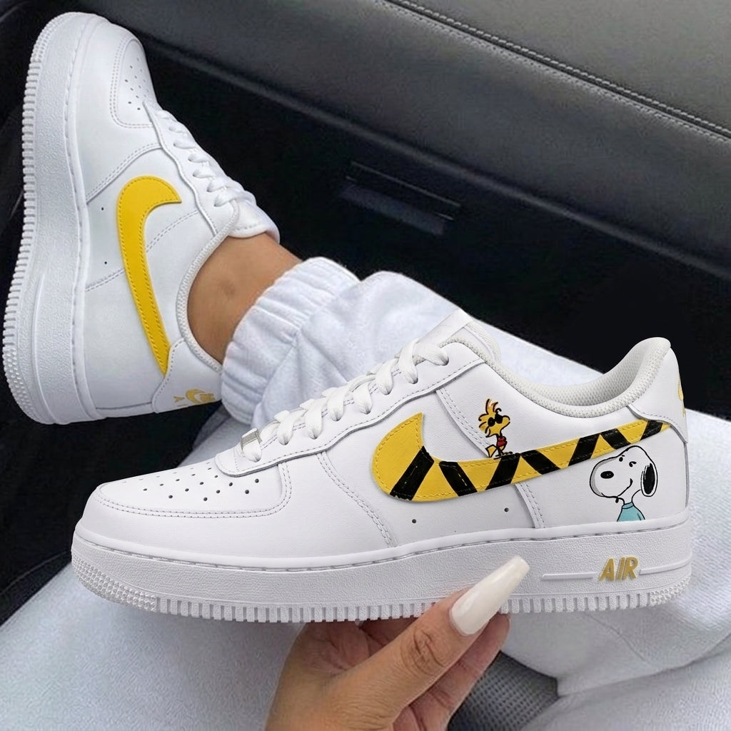 Yellow Black Snoopy Print Custom Air Force 1-shecustomize