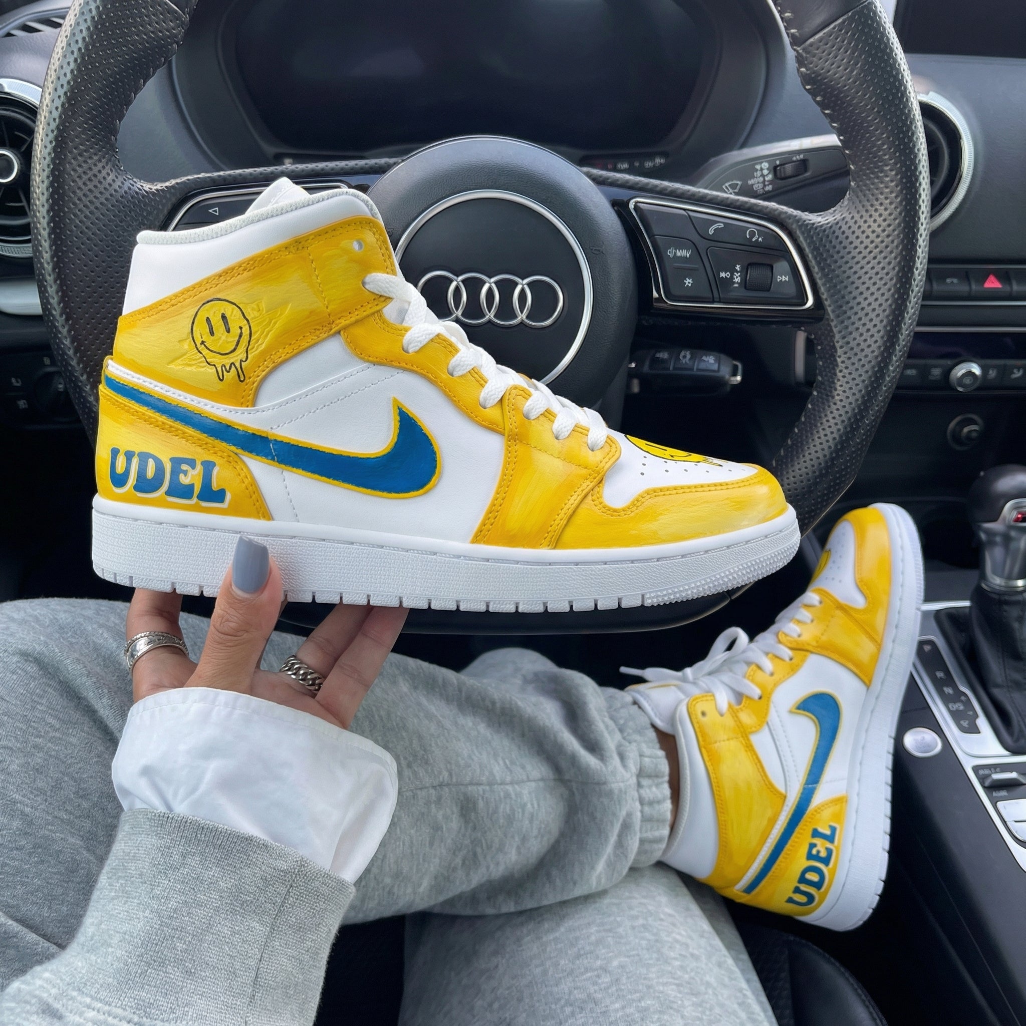 Yellow Blue Smiley Face Custom Air Jordan 1-shecustomize