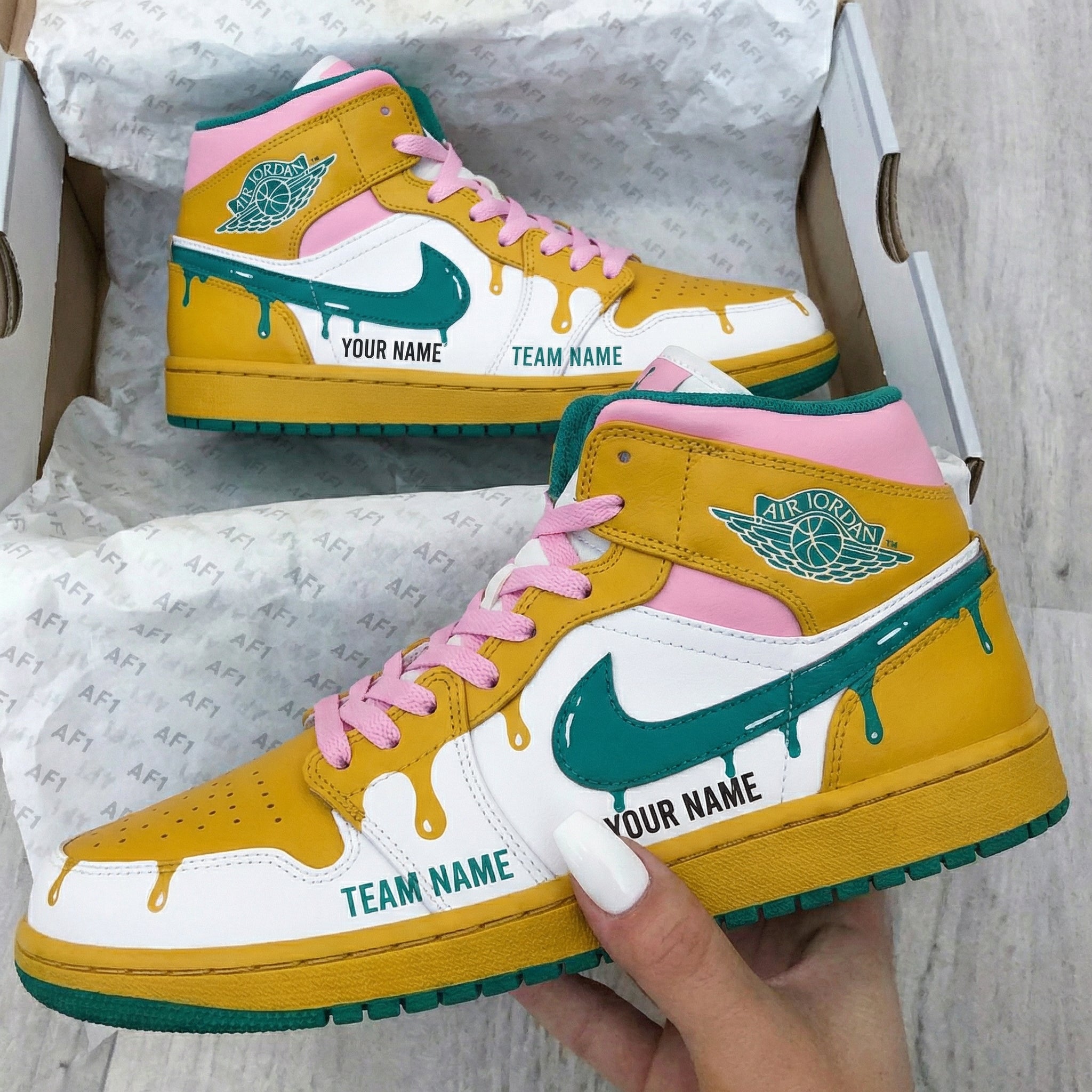 Yellow Pink Green Drip Custom Air Jordan 1-shecustomize