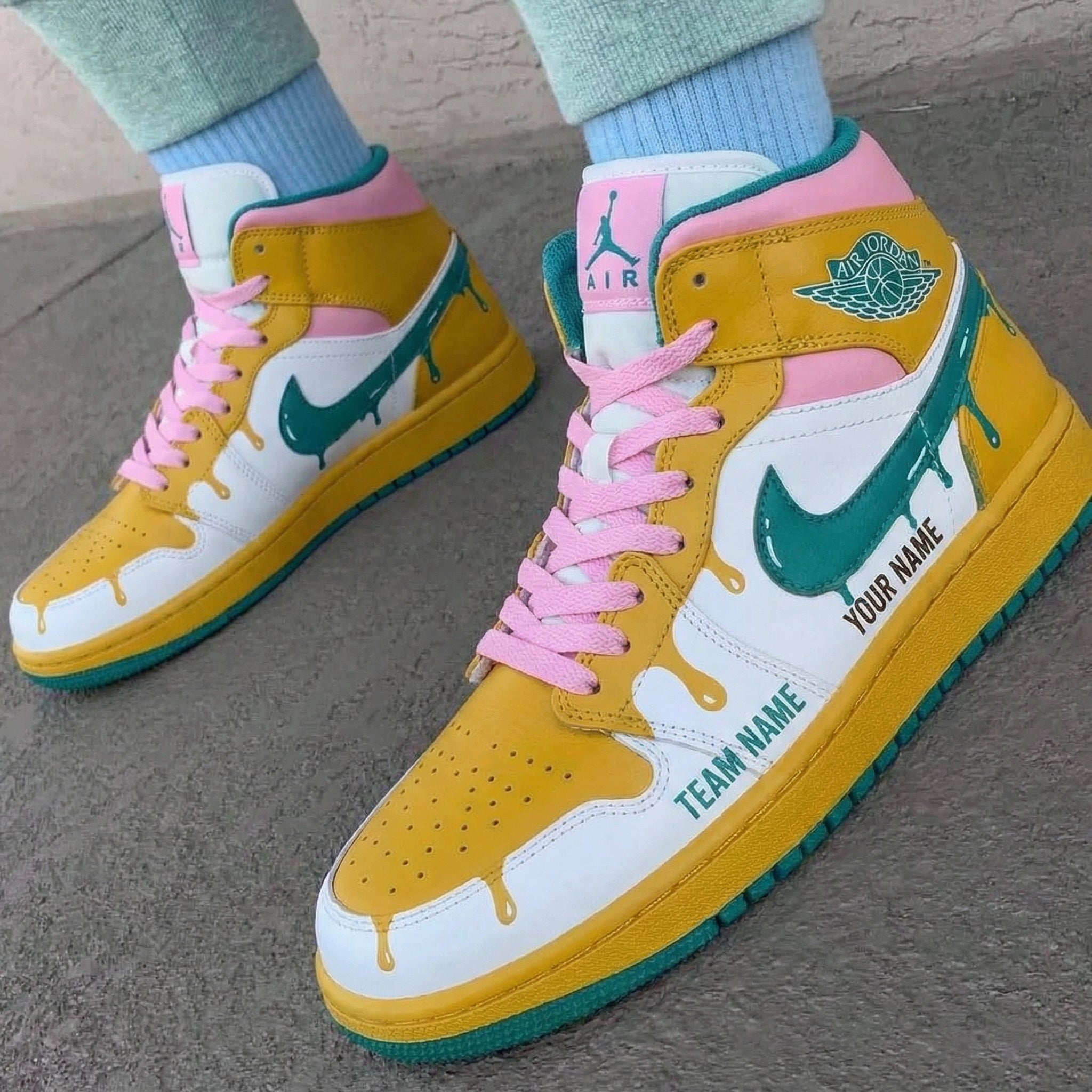 Yellow Pink Green Drip Custom Air Jordan 1-shecustomize