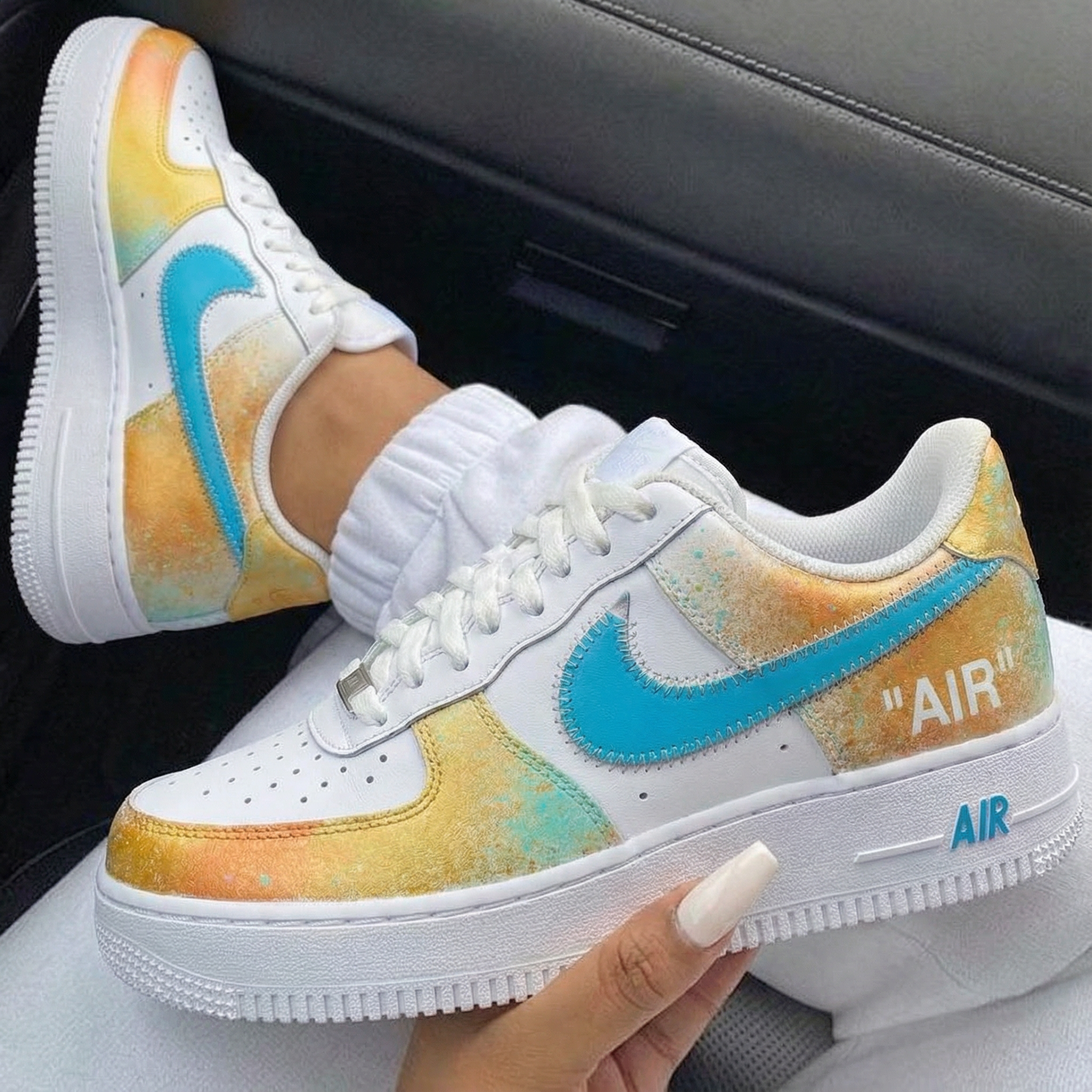 Yellow Teal Splatter Custom Air Force 1-shecustomize