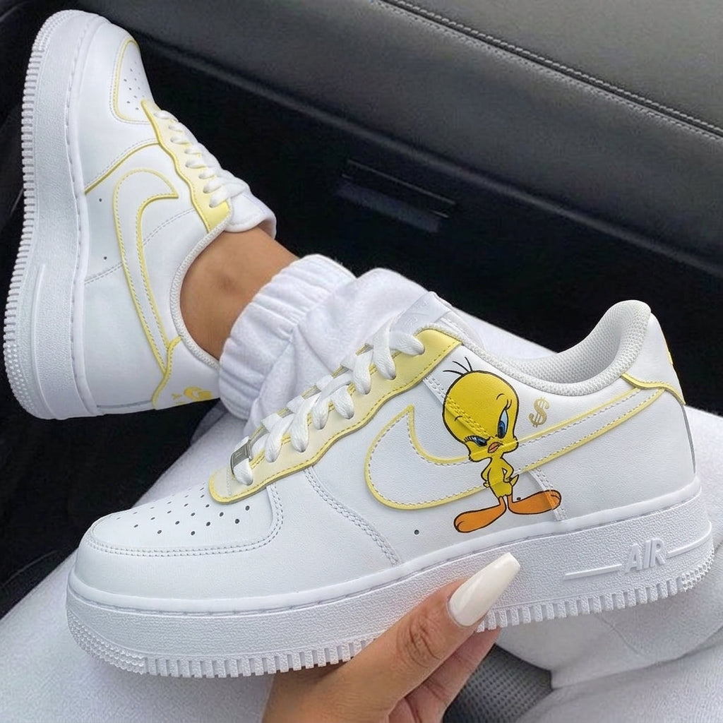 Yellow Tweety Bird Dollar Signs Custom Air Force 1-shecustomize