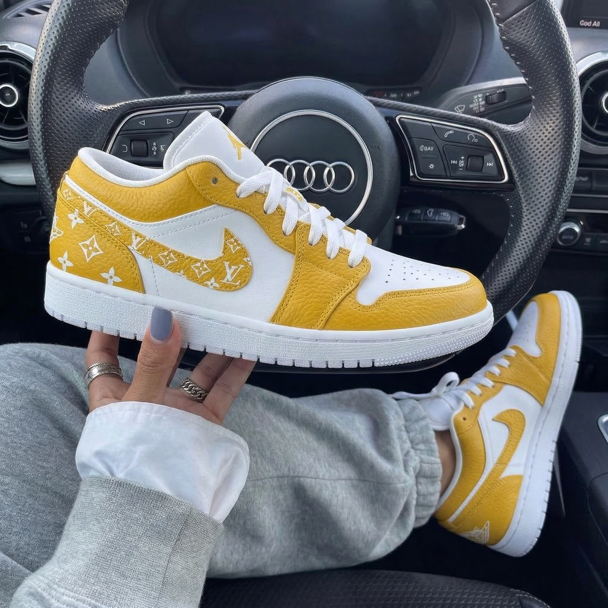 Yellow White LV Custom Air Jordan 1-shecustomize