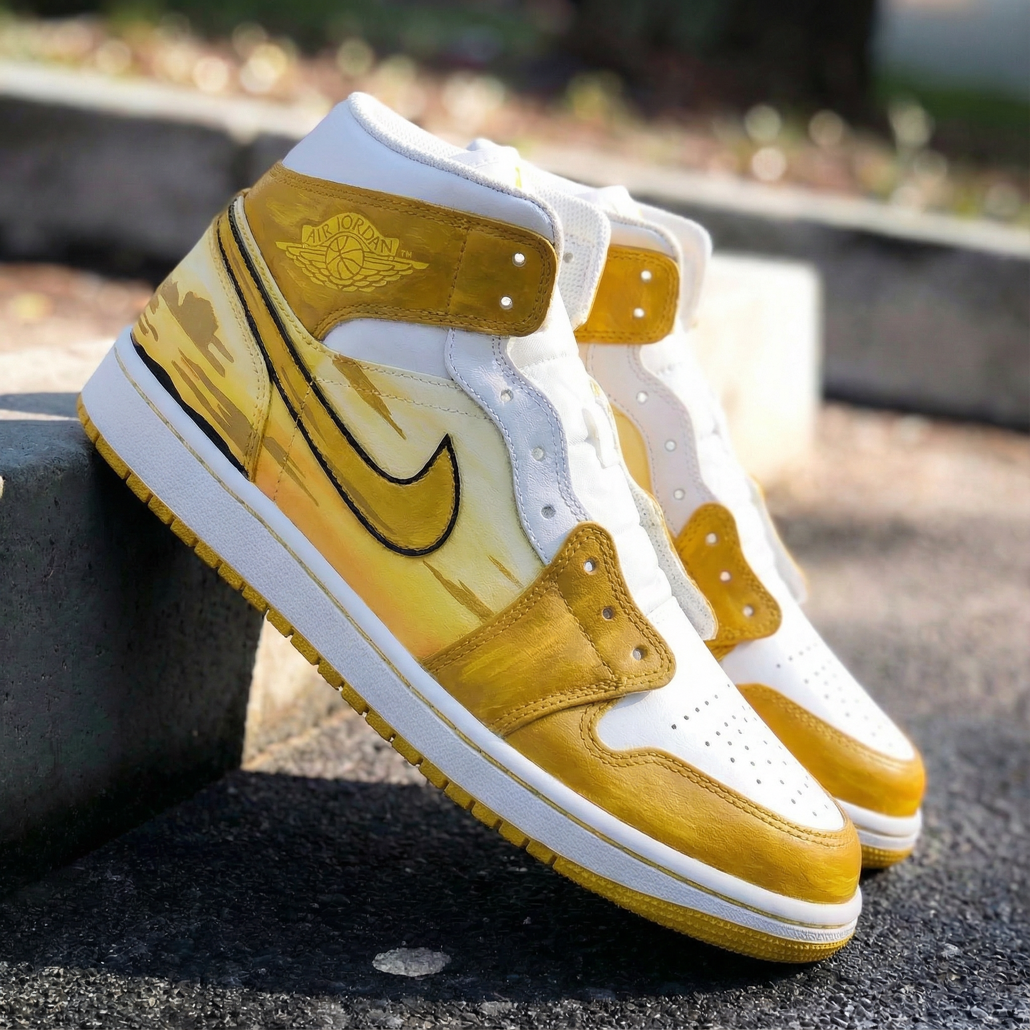Yellow White Painted Custom Air Jordan 1-shecustomize