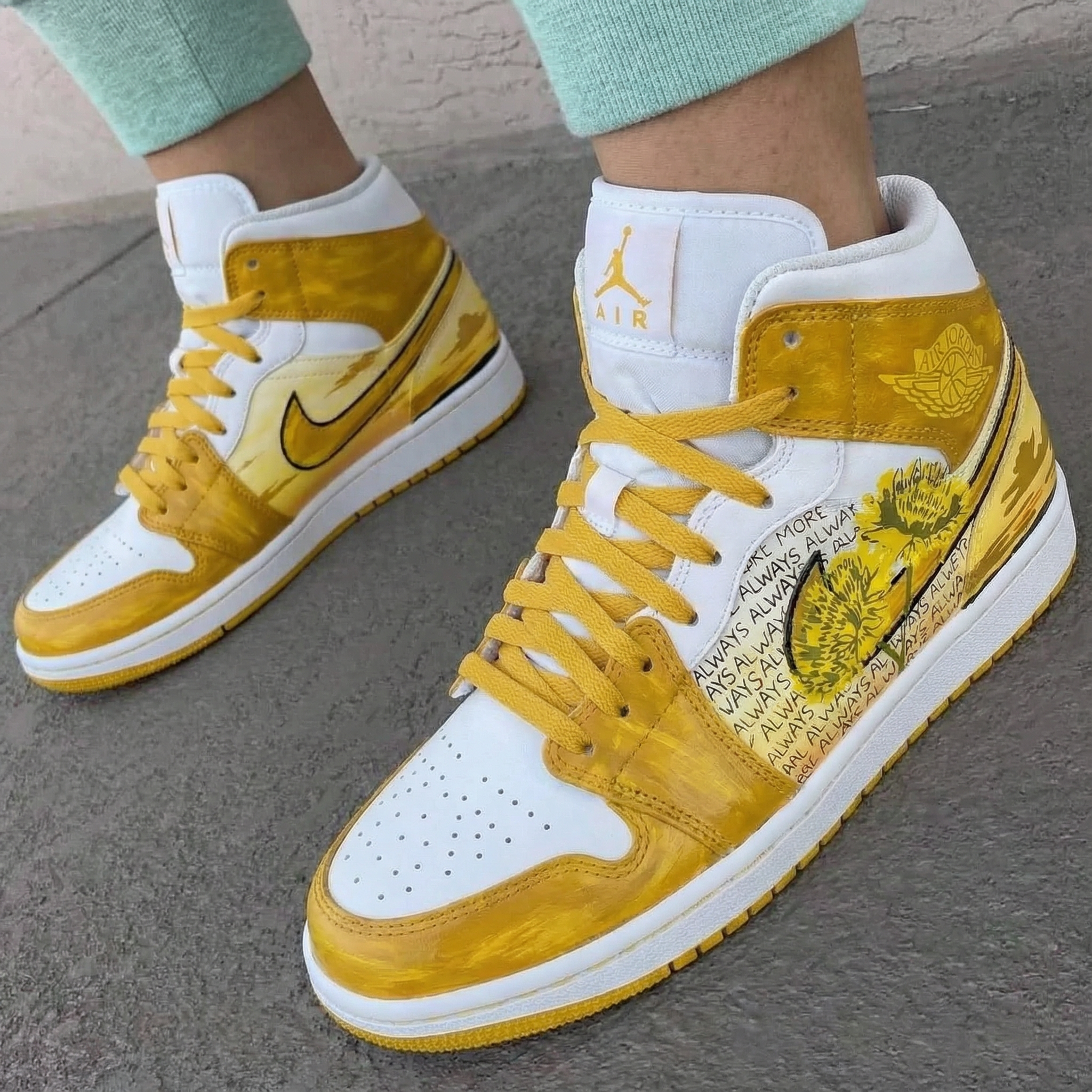 Yellow White Painted Custom Air Jordan 1-shecustomize