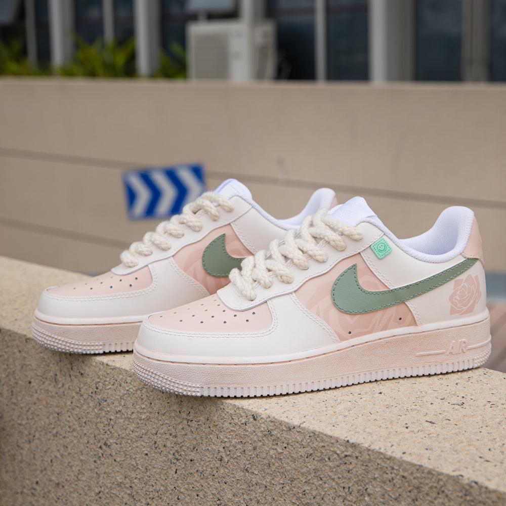 Beige Green Rose Air Force 1s Custom Shoes Sneakers-shecustomize