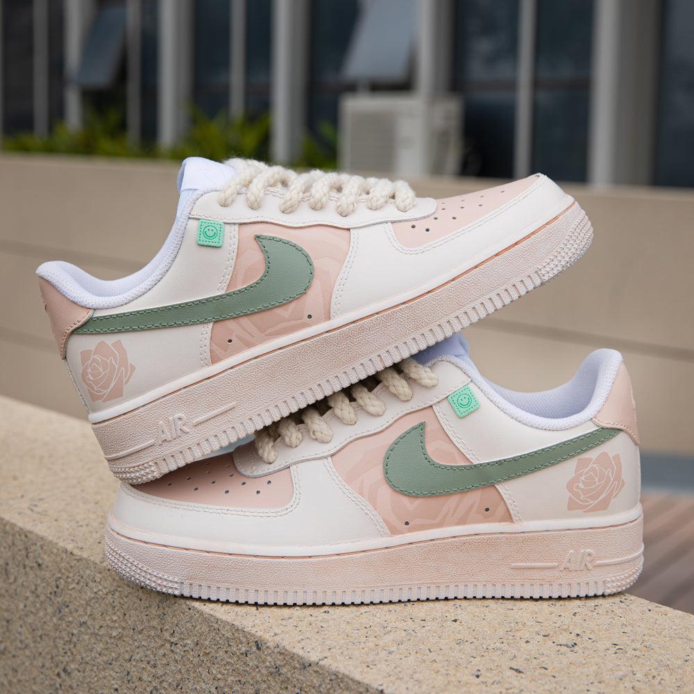 Beige Green Rose Air Force 1s Custom Shoes Sneakers-shecustomize