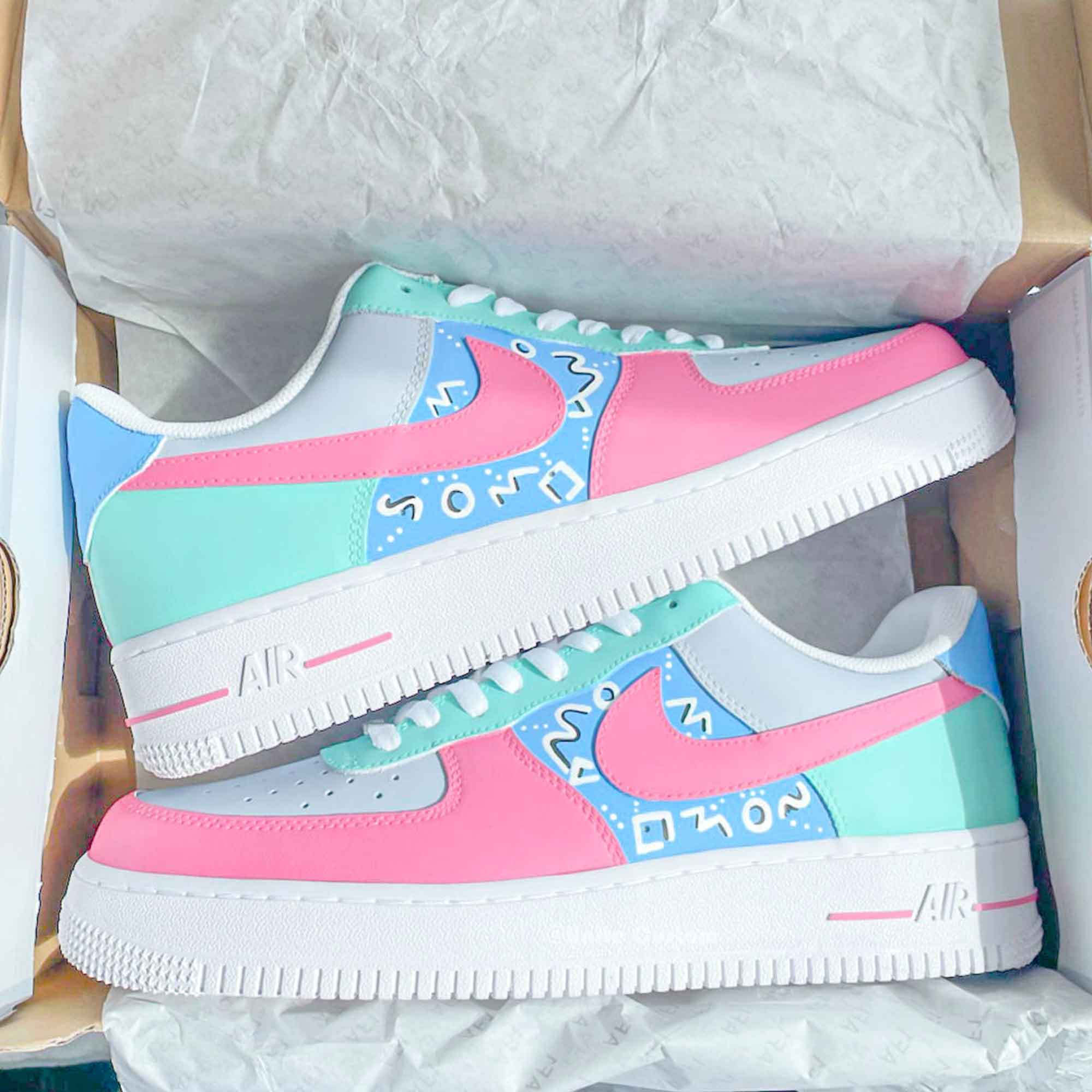 Blue Pink Green Custom Air Force 1-shecustomize
