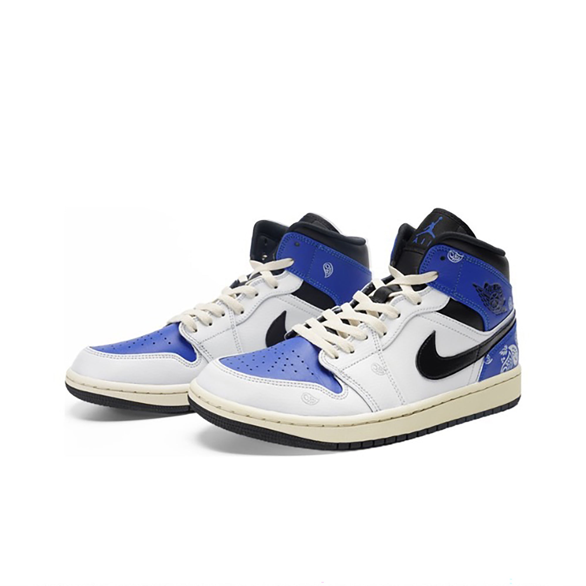 Blue White Paisley Custom Air Jordan 1 Mid-shecustomize