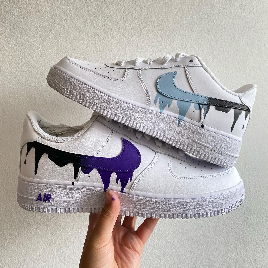 Custom Air Force 1 Purple Blue Drip Combo-shecustomize