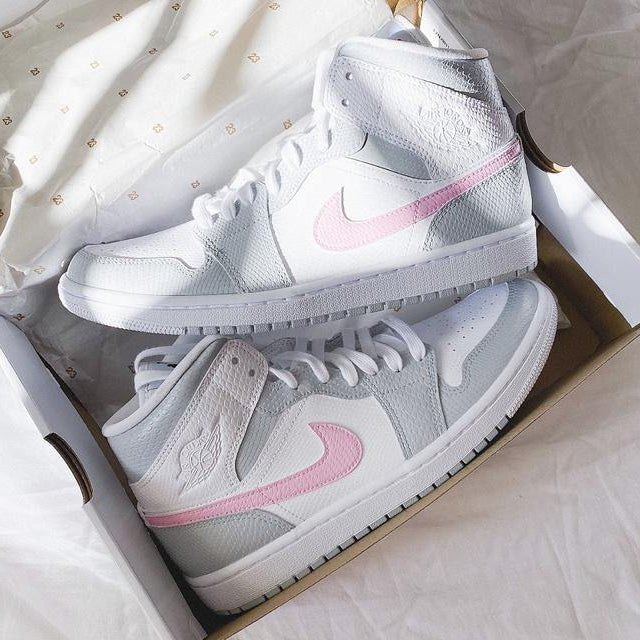 Custom Air Jordan 1 Mid Pink Grey - shecustomize