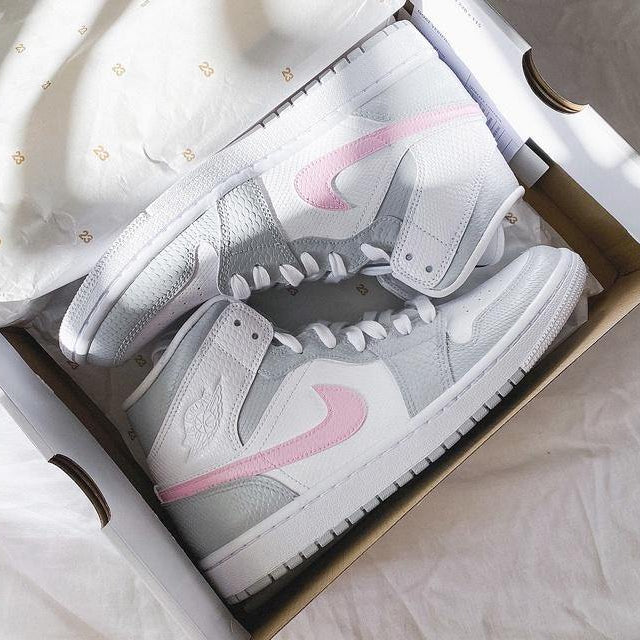 Custom Air Jordan 1 Mid Pink Grey - shecustomize