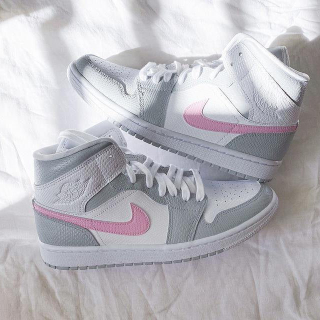 Custom Air Jordan 1 Mid Pink Grey - shecustomize