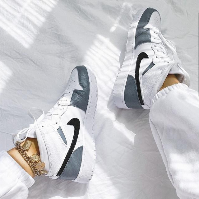 Custom Air Jordan 1 White Swoosh Grey Sneakers - shecustomize
