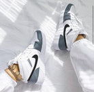 Custom Air Jordan 1 White Swoosh Grey Sneakers - shecustomize