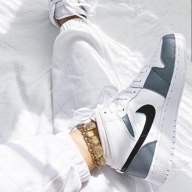 Custom Air Jordan 1 White Swoosh Grey Sneakers - shecustomize