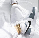 Custom Air Jordan 1 White Swoosh Grey Sneakers - shecustomize