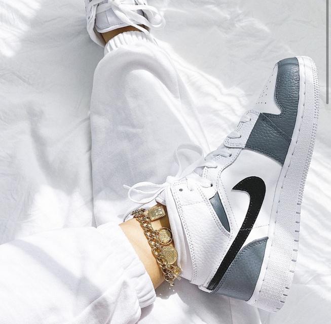Custom Air Jordan 1 White Swoosh Grey Sneakers - shecustomize