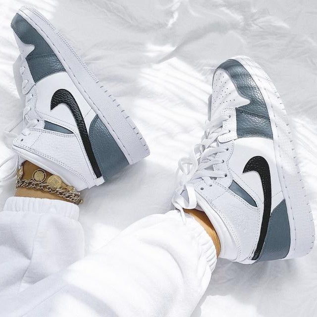 Custom Air Jordan 1 White Swoosh Grey Sneakers - shecustomize