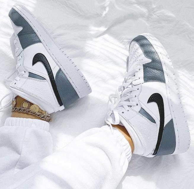 Custom Air Jordan 1 White Swoosh Grey Sneakers - shecustomize