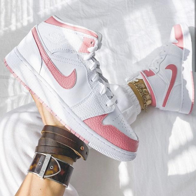 Custom Air Jordan 1 White Swoosh Pink Sneakers - shecustomize