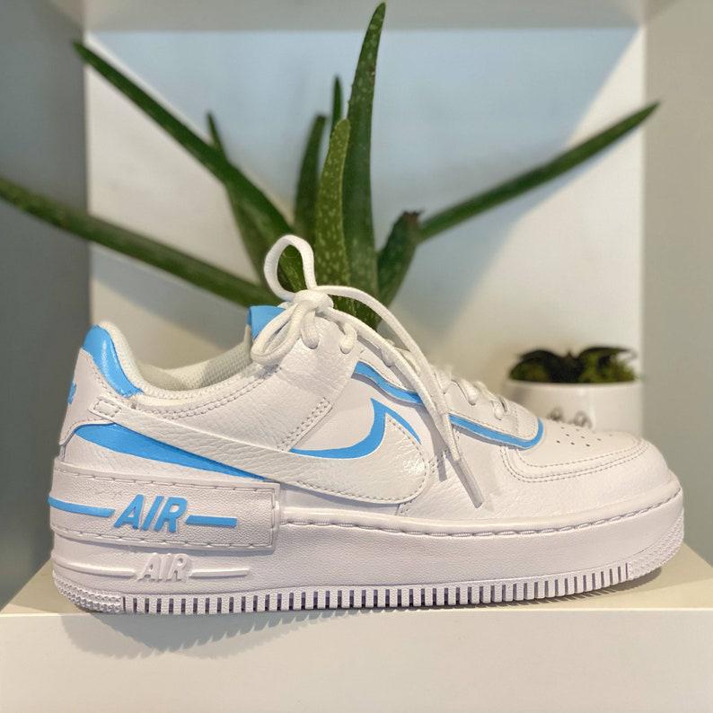 Custom Blue Nike Air Force Ones Shadow-shecustomize