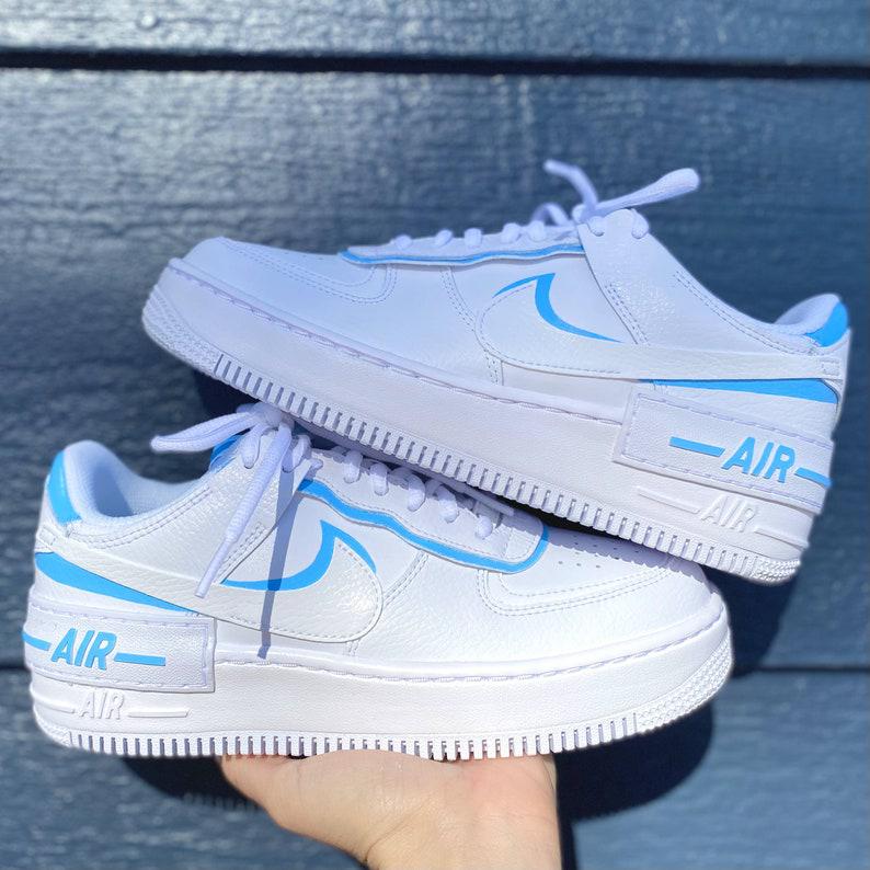 Custom Blue Nike Air Force Ones Shadow-shecustomize