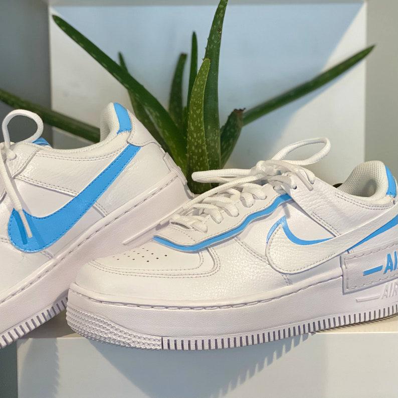 Custom Blue Nike Air Force Ones Shadow-shecustomize