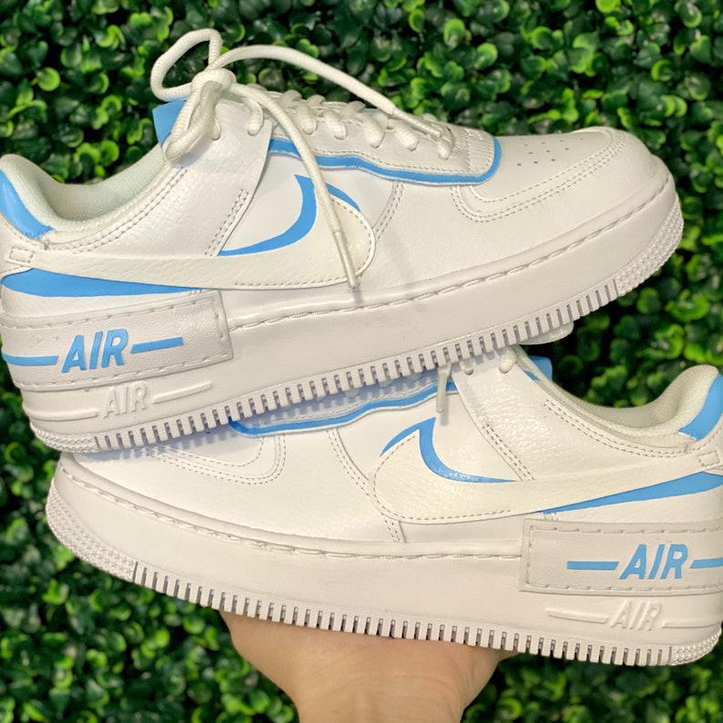 Custom Blue Nike Air Force Ones Shadow-shecustomize