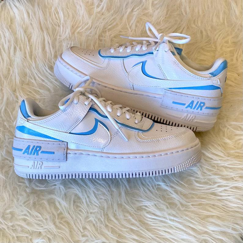 Custom Blue Nike Air Force Ones Shadow-shecustomize