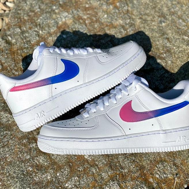 Custom Blue Pink Gradient Nike Air Force Ones Swoosh-shecustomize