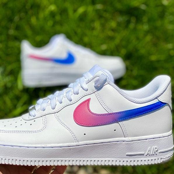 Custom Blue Pink Gradient Nike Air Force Ones Swoosh-shecustomize