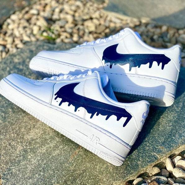 Custom Dark Blue Nike Drip Air Force Ones-shecustomize