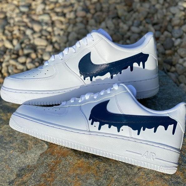 Custom Dark Blue Nike Drip Air Force Ones-shecustomize