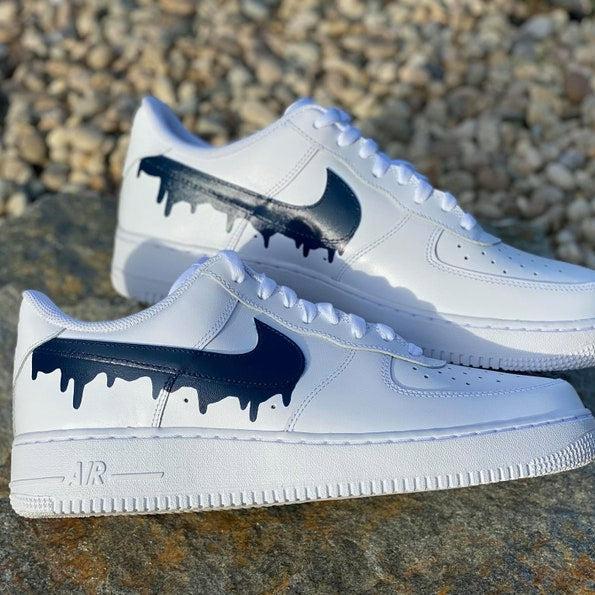 Custom Dark Blue Nike Drip Air Force Ones-shecustomize