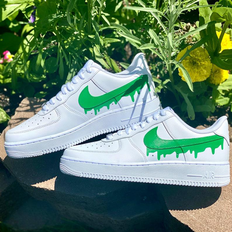 Custom Green Nike Drip Air Force Ones-shecustomize