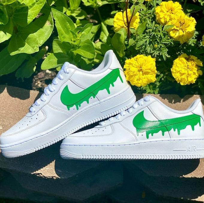 Custom Green Nike Drip Air Force Ones-shecustomize