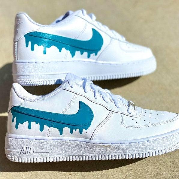 Custom Lake Blue Nike Drip Air Force Ones-shecustomize
