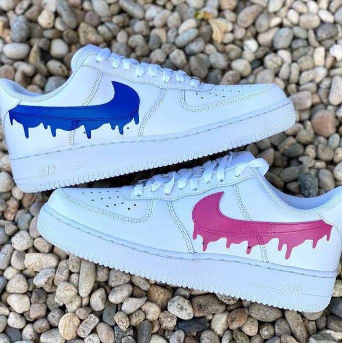 Custom Pink Blue Drip Air Force Ones-shecustomize