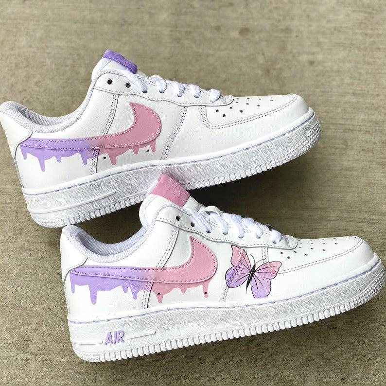 Custom Pink Purple Drip With Butterfly Air Force 1-shecustomize