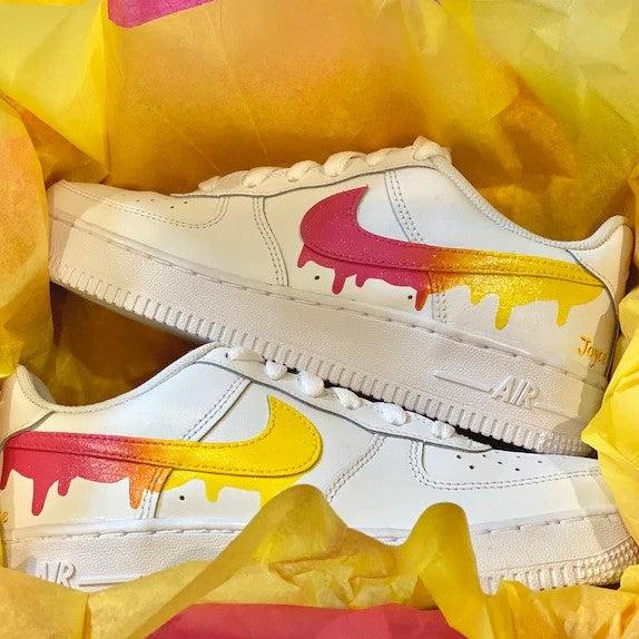 Custom Pink Yellow Nike Drip Air Force Ones-shecustomize