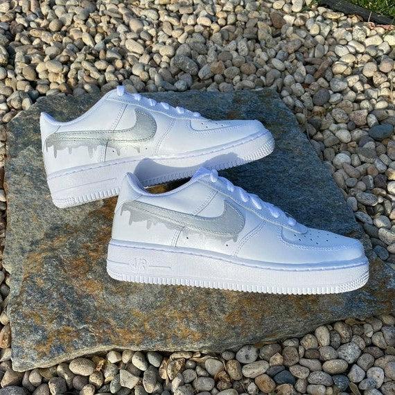 Custom Silver Nike Drip Air Force Ones-shecustomize